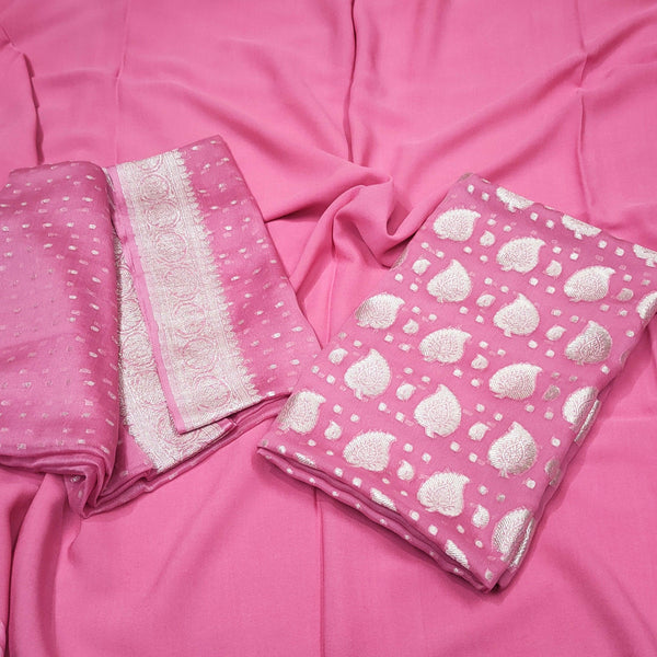Pure khaddi Chiffon Silk Suit Handloom Weaved (Salwar Kameez ) Pink - Mohsin Textiles