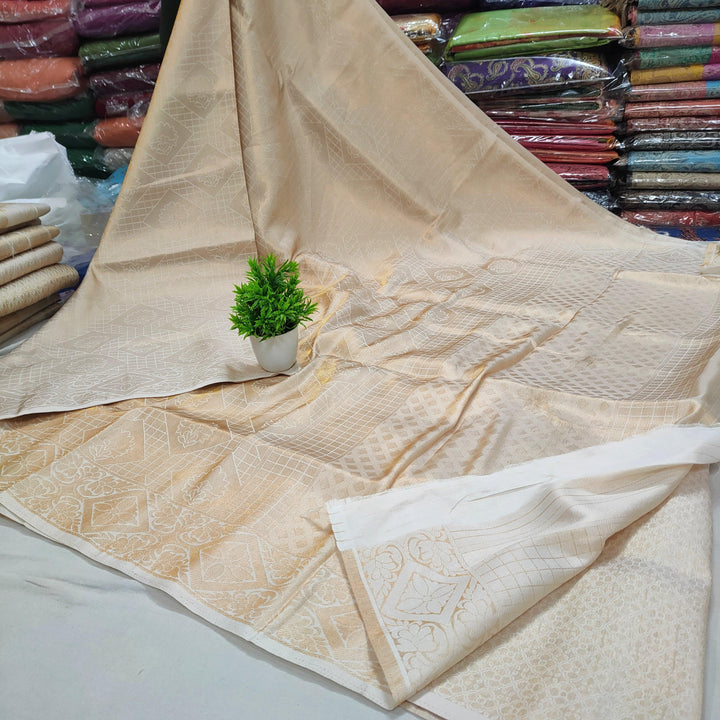Soft silk saree Squre Buta White - Mohsin Textiles
