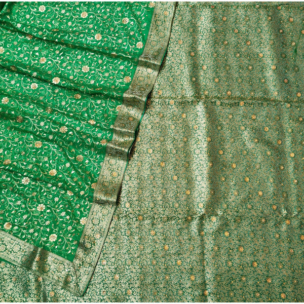 Banarasi Pure Silk Garara / Lahenga / Sharara with Hand Stone (Jamewar Jaal) Move green - Mohsin Textiles