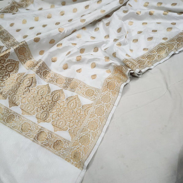 Handloom Banarasi Pure Katan Silk Dupatta With Zari Work. Best For Wedding, Party, Function