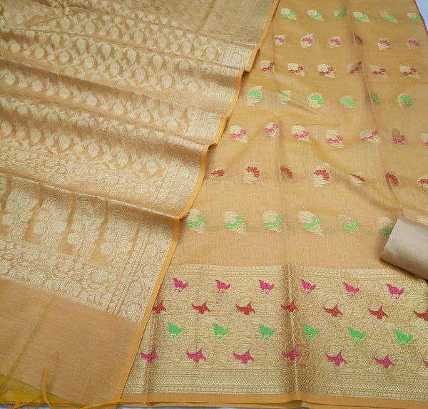 Heavy Meena Bordr Cotton Silk Banarasi Suit Unstiched - Mohsin Textiles