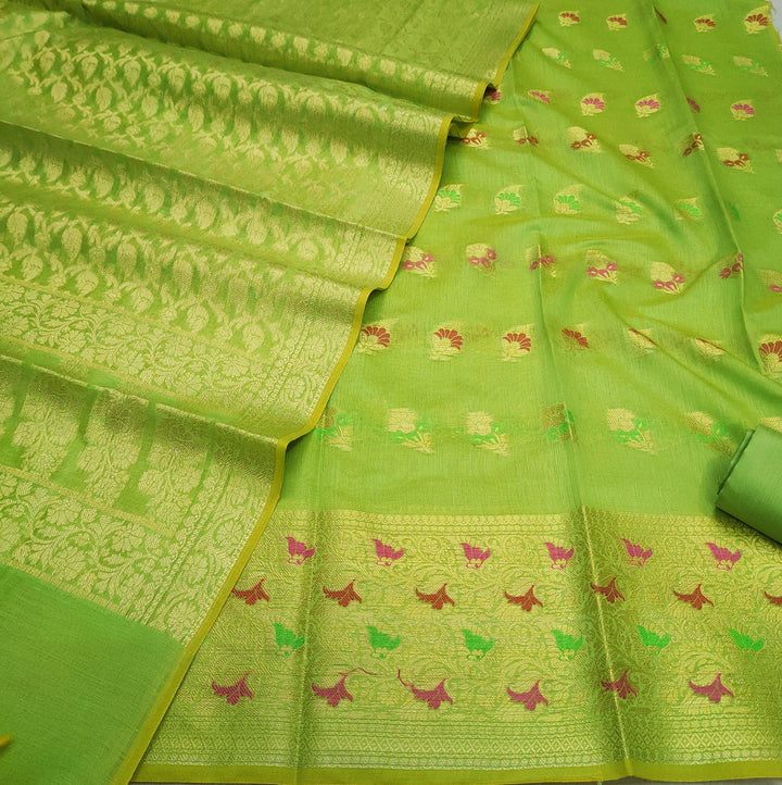 Heavy Meena Bordr Cotton Silk Banarasi Suit Unstiched - Mohsin Textiles
