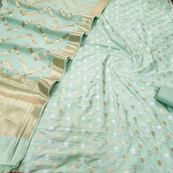 Ganga Jamuna Pure Silk Suit Dyeable Silver Gold Zari Work ( Salwar Kamiz) - Mohsin Textiles