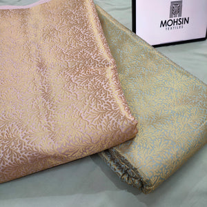 Dhania Pure Banarasi Saton Silk Fabric - Mohsin Textiles