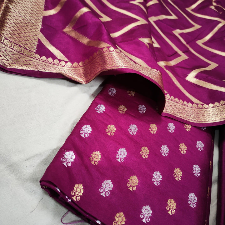 Ganga Jamuna Pure Silk Suit Dyeable Silver Gold Zari Work ( Salwar Kamiz) - Mohsin Textiles