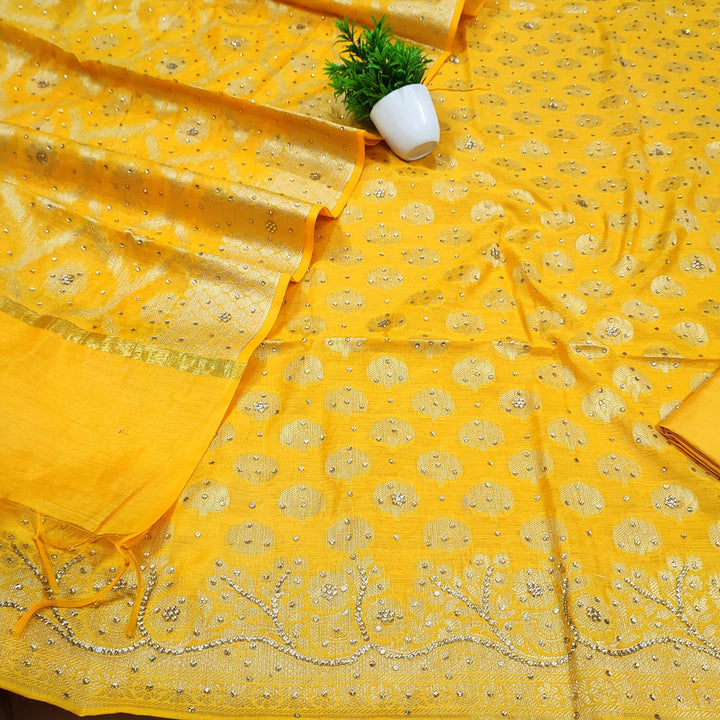 Nauratan Handwork Banarasi Cotton Silk Suit Stone Work - Mohsin Textiles