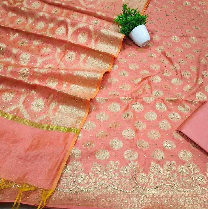 Nauratan Handwork Banarasi Cotton Silk Suit Stone Work - Mohsin Textiles