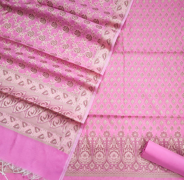 Ashrafi Brite Tanchoi Banarasi Resham Silk Suit ( Jamdani ) - Mohsin Textiles