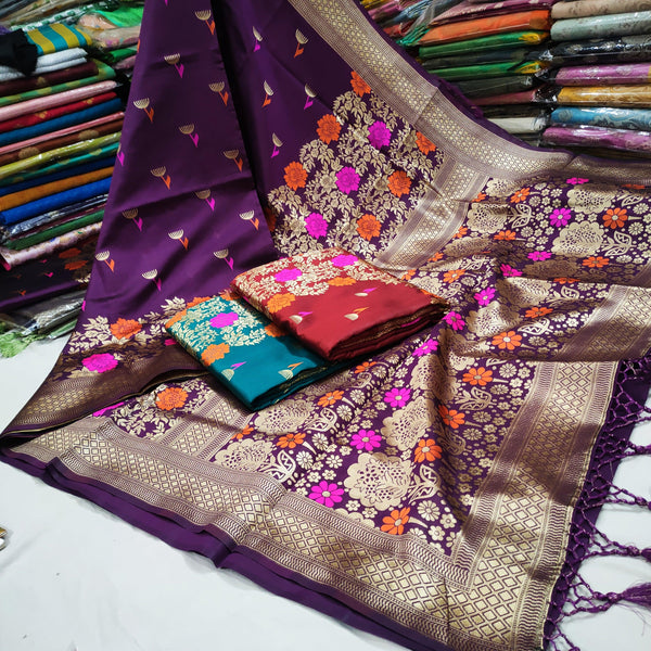 Flower Wowen Tilfi Silk Banarasi Saree - Mohsin Textiles