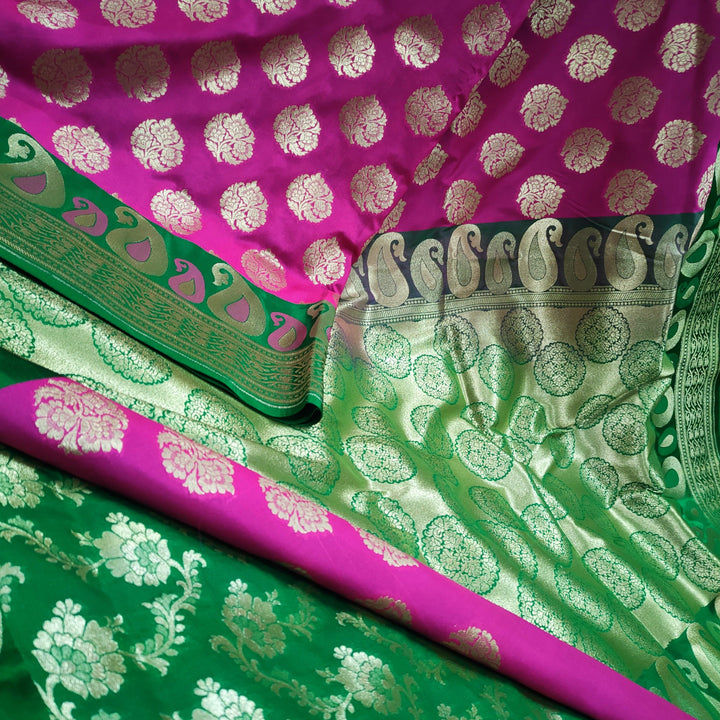 Roshani Katan Saton Patta Kanjivaram Banarasi Silk Saree - Mohsin Textiles