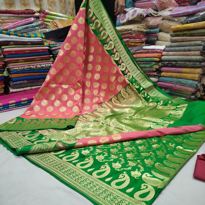 Roshani Katan Saton Patta Kanjivaram Banarasi Silk Saree - Mohsin Textiles