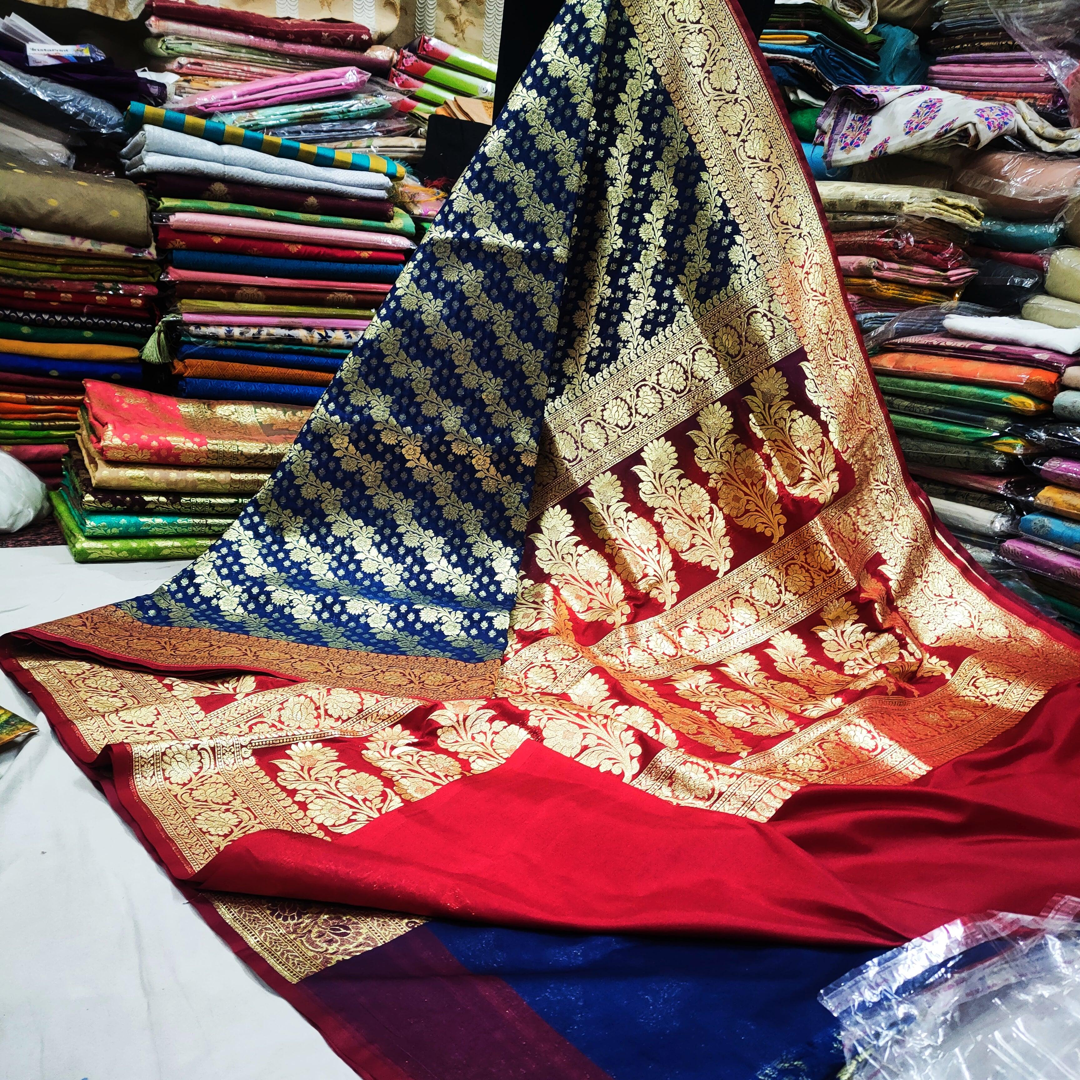 Powder Blue Weaving Embroidered Crepe Silk Saree