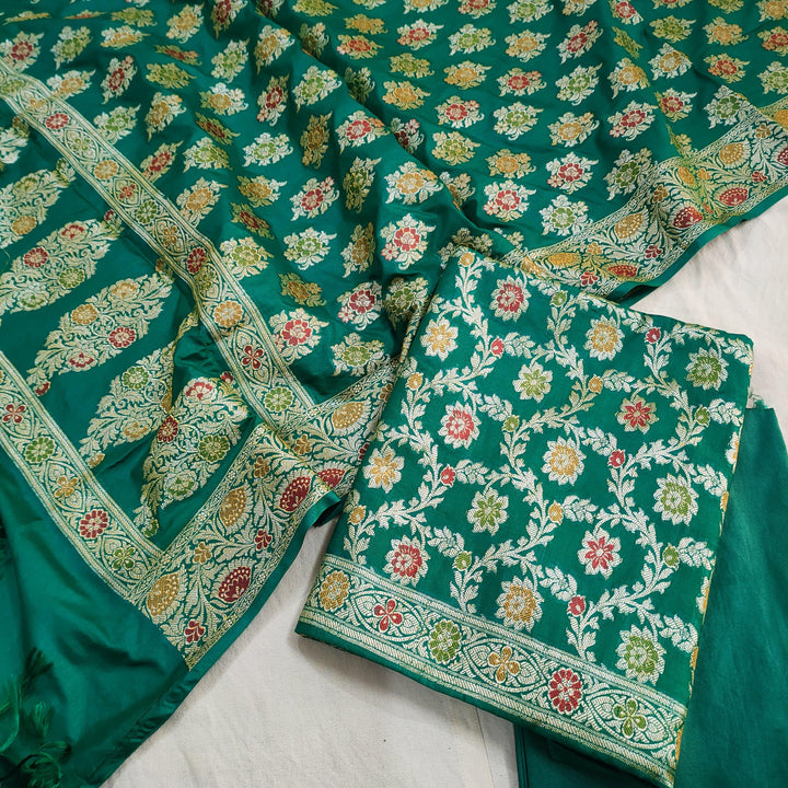 Stunning Banarasi Silk Suit With Jaal Daar Dupatta Best Choice For Party, Function, Wedding, Occasion