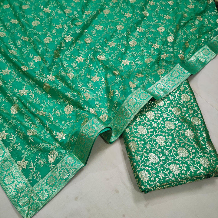 Banarasi Pure Silk Kimkhab Garara / Lahenga / Sharara  (Floral Jaal) Sea green - Mohsin Textiles