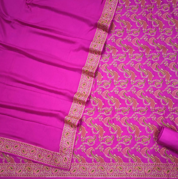 Banarasi katan silk suit with beautiful chiffon 4 side broder dupatta. best suit for party, wedding, occasion