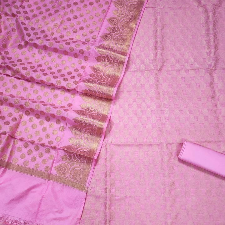 Banarasi handloom original Pure Lilan Silk smooth n silky suit. Easy to Wear and light weight. Good choice for party wedding occasion