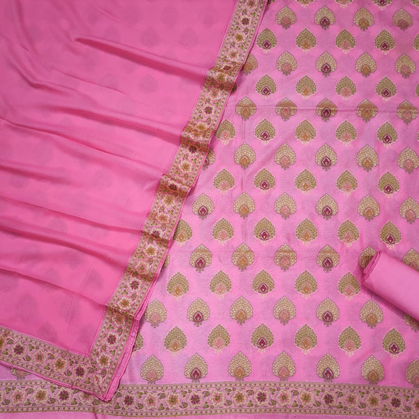 Banarasi katan silk suit with beautiful chiffon 4 side broder dupatta. best suit for party, wedding, occasion