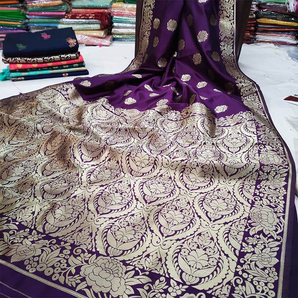 Magenta Pure Satin Silk Wedding Banarasi Saree Front