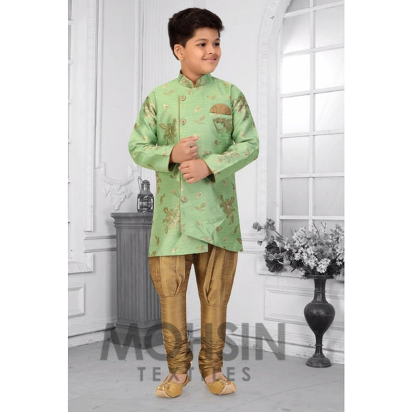 Indo Western Designer Kurta Payjama Boys Kids (Flower Buta Brocade) Pista - Mohsin Textiles