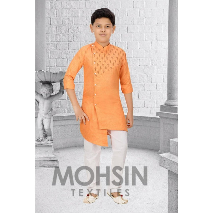 Designer Kurta Payjama Boys Kids (Pich NCK Print) - Mohsin Textiles