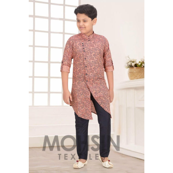 Designer Kurta Payjama Boys Kids (Pink Full Print) - Mohsin Textiles