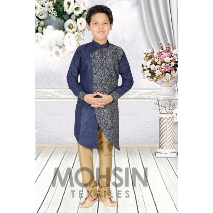 Designer Kurta Payjama Boys Kids (Nevy Half Print) - Mohsin Textiles