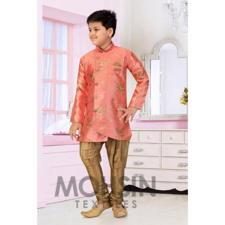 Indo Western Designer Kurta Payjama Boys Kids (Flower Buta Brocade) Pich - Mohsin Textiles