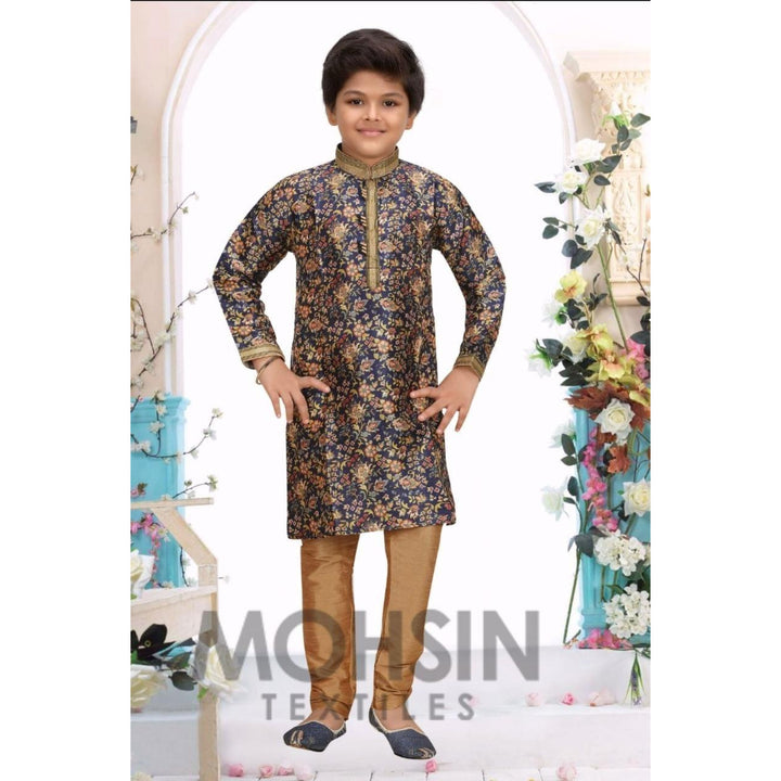 Designer Kurta Payjama Boys Kids (Nevy Multi Full Print) - Mohsin Textiles